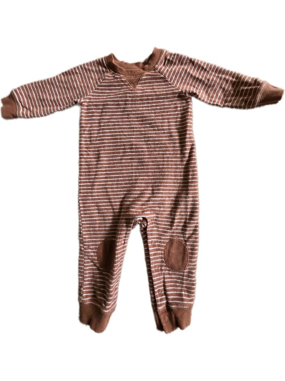 Carter's Brown Striped French Terry Romper Jumpsuit 18M Knee Patch